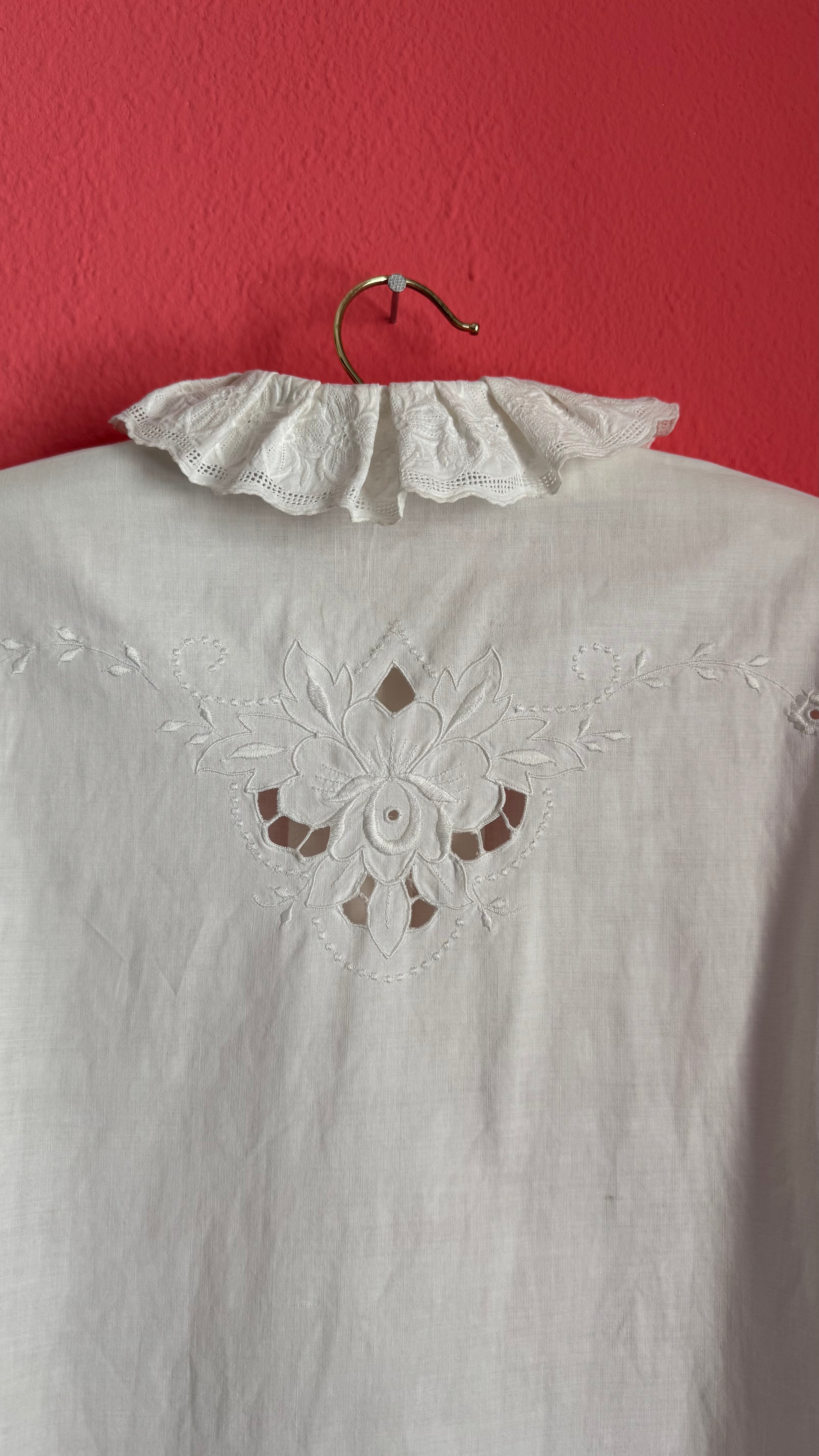 Vintage 1970s White Embroidered Blouse With Butterfly Appliqués