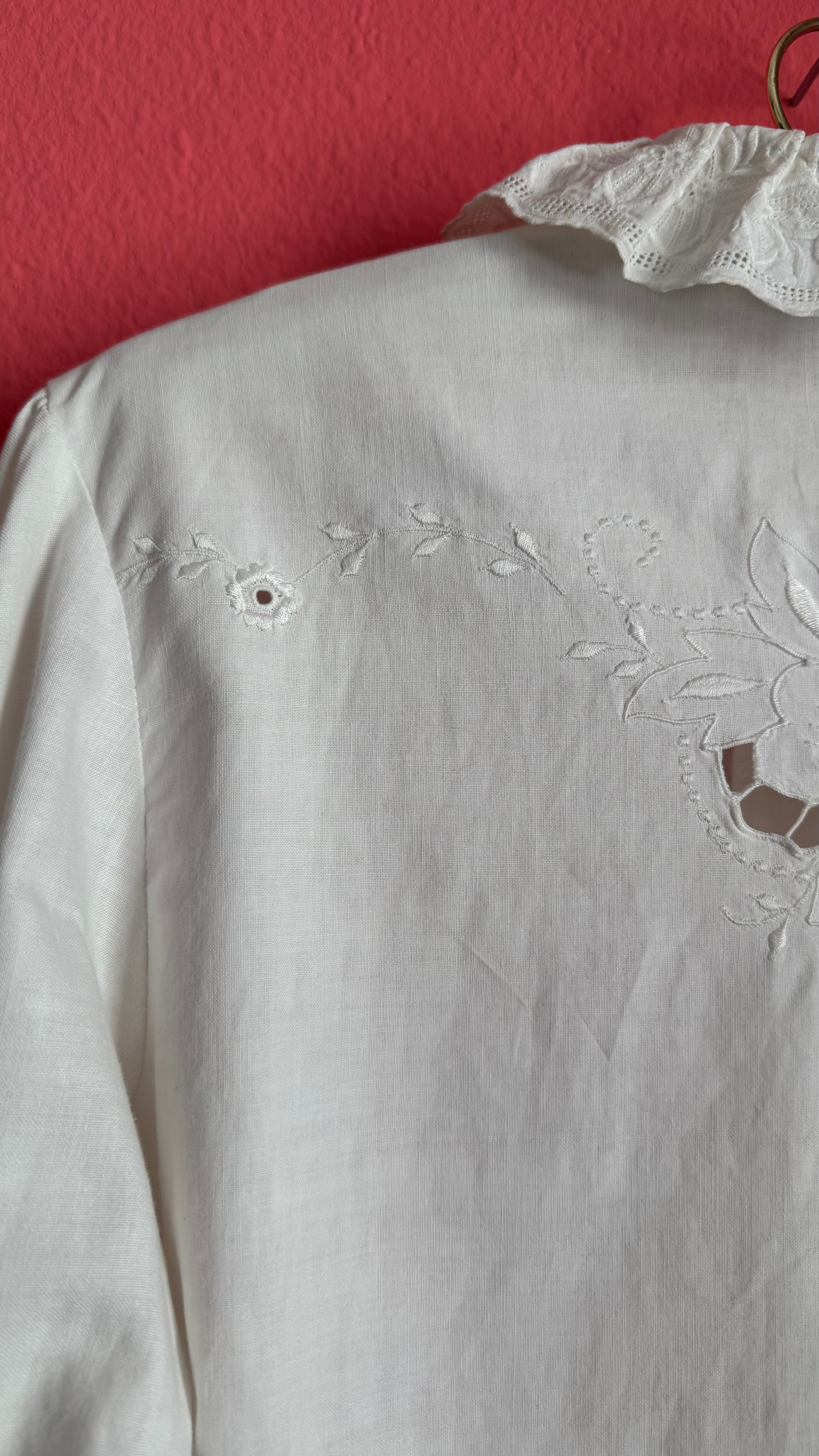 Vintage 1970s White Embroidered Blouse With Butterfly Appliqués