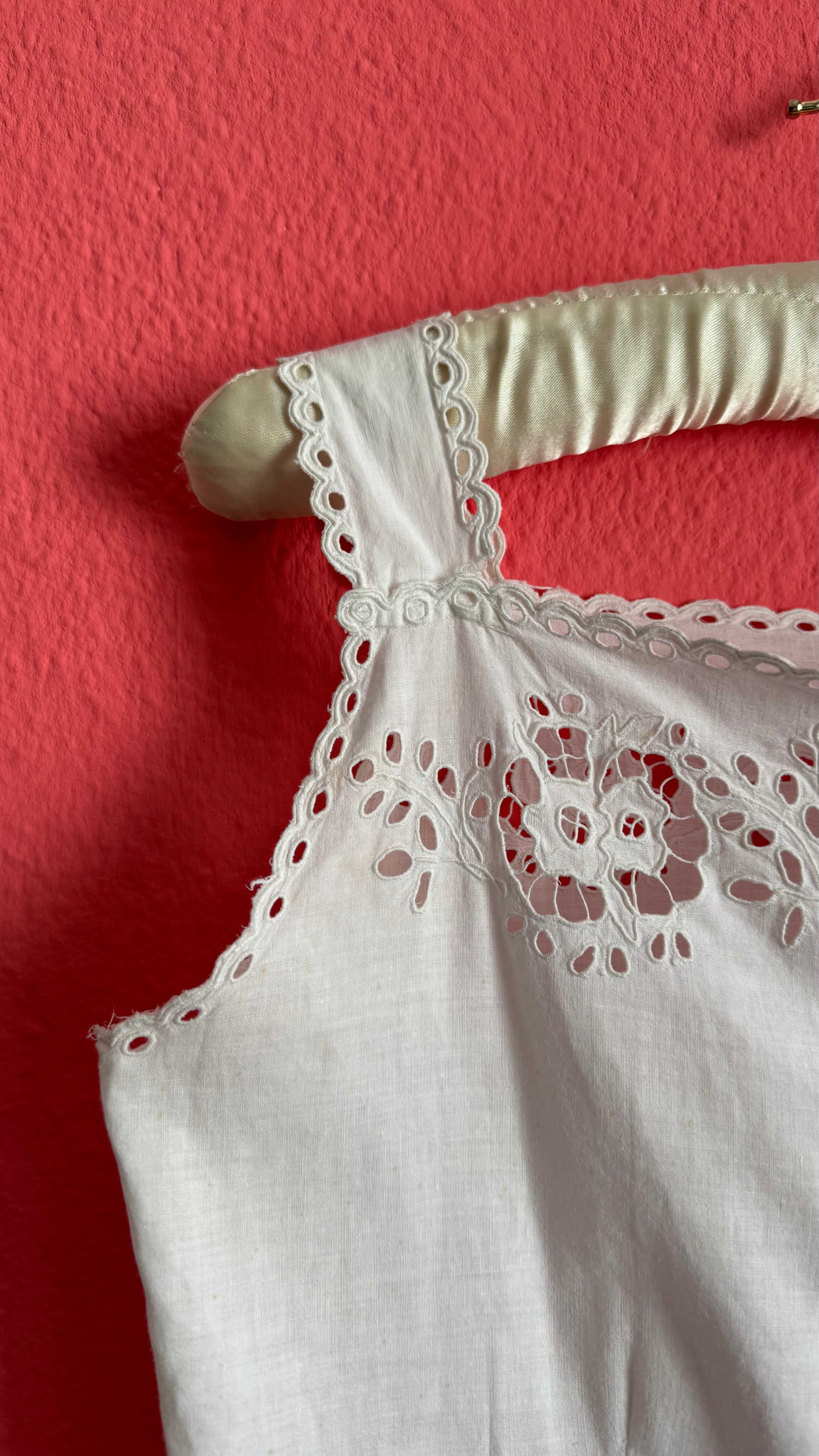 Vintage 1950s White Linen Camisole With Cutwork Embroidery
