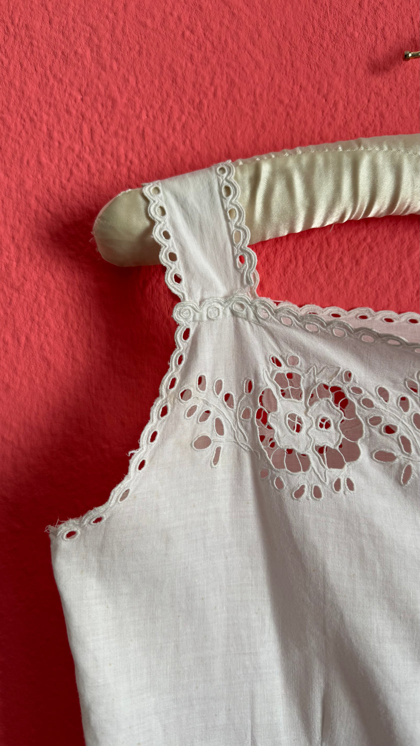 Vintage 1950s White Linen Camisole With Cutwork Embroidery