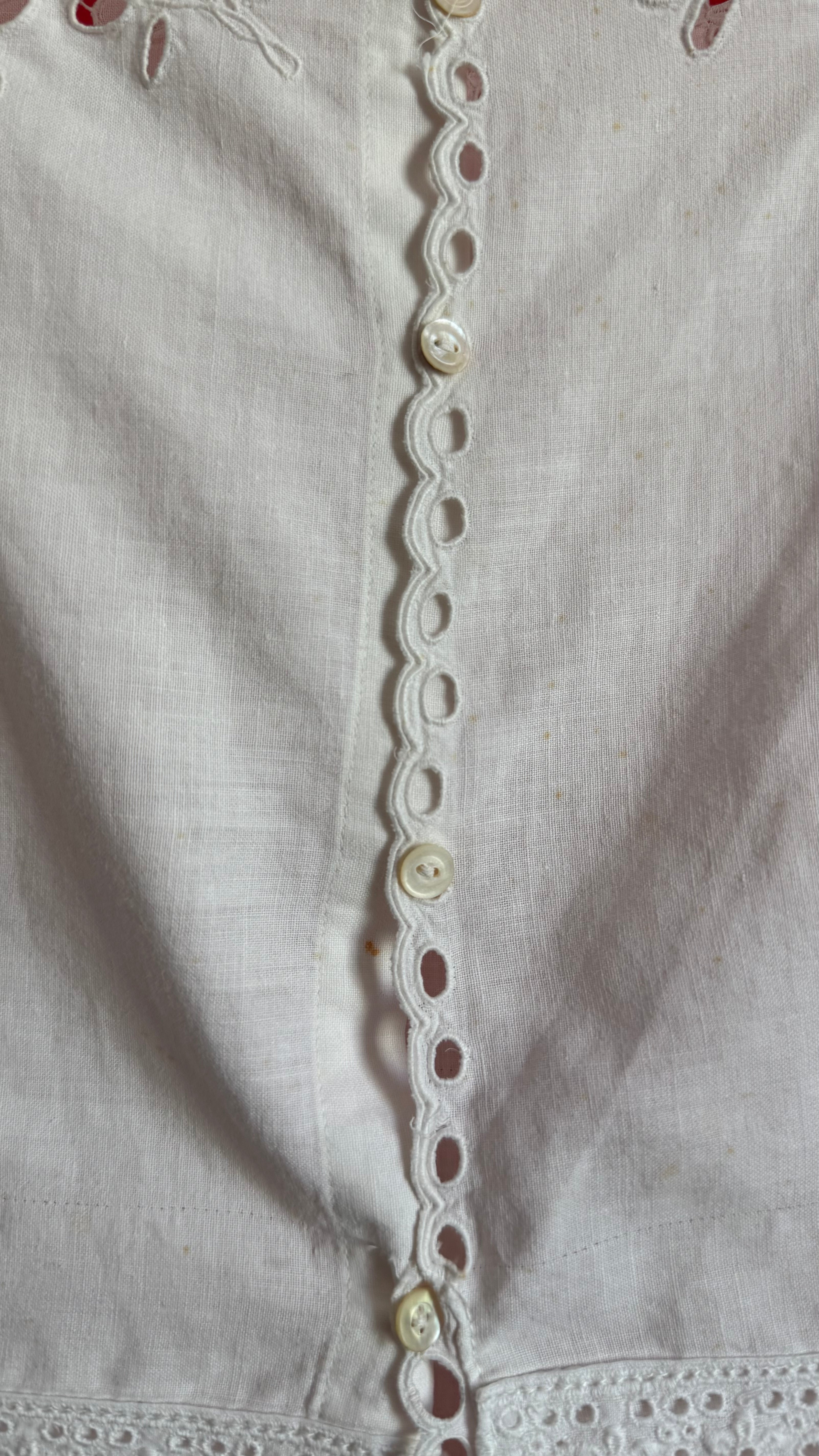 Vintage 1950s White Linen Camisole With Cutwork Embroidery