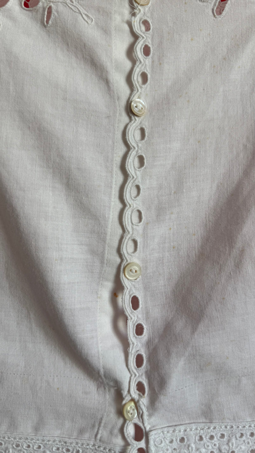 Vintage 1950s White Linen Camisole With Cutwork Embroidery