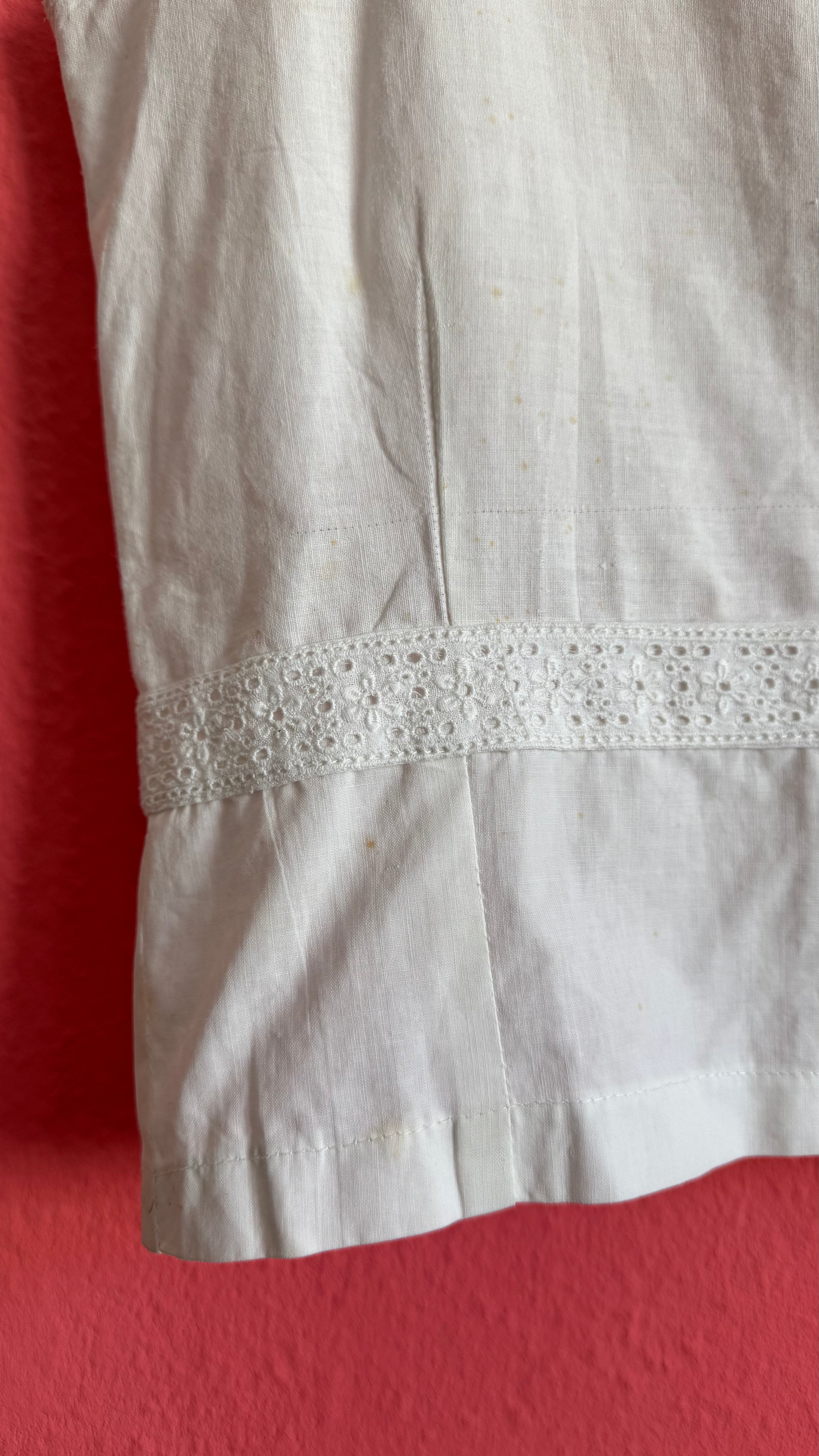 Vintage 1950s White Linen Camisole With Cutwork Embroidery
