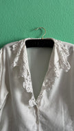 Vintage 1980s White Linen Blouse With Lace Collar