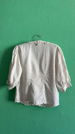 Vintage 1980s White Linen Blouse With Lace Collar