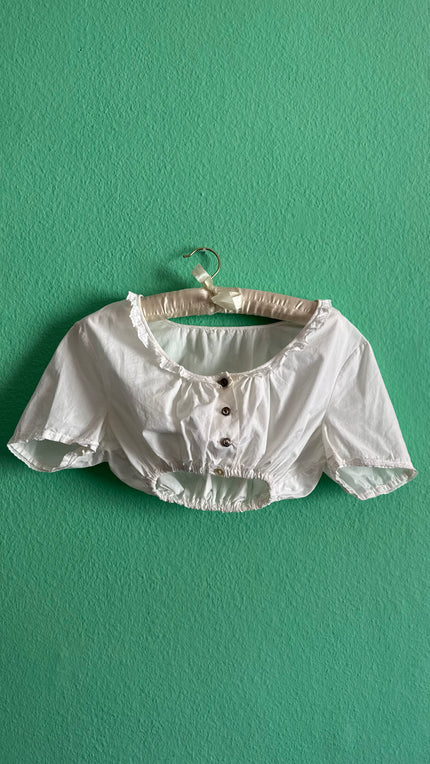 Vintage 1970s White Cotton Dirndl Blouse With Lace Trim