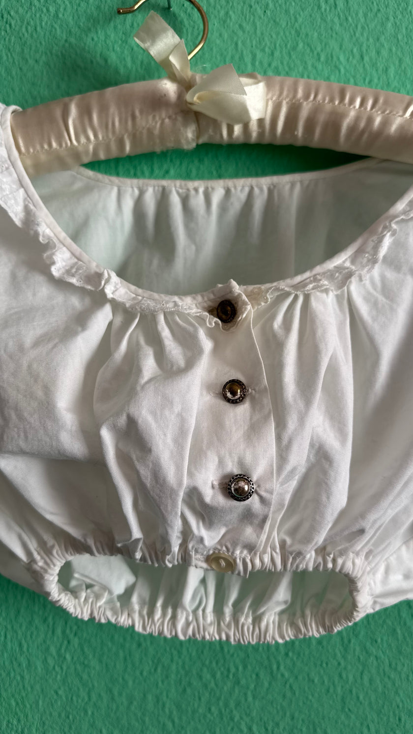 Vintage 1970s White Cotton Dirndl Blouse With Lace Trim