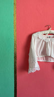 Vintage 1970s White Cropped Dirndl Blouse With Lace Bell Sleeves