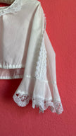 Vintage 1970s White Cropped Dirndl Blouse With Lace Bell Sleeves