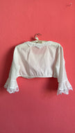 Vintage 1970s White Cropped Dirndl Blouse With Lace Bell Sleeves
