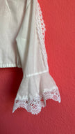 Vintage 1970s White Cropped Dirndl Blouse With Lace Bell Sleeves