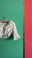 Vintage 1970s White Cropped Dirndl Blouse With Crochet Lace