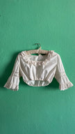 Vintage 1970s White Cropped Dirndl Blouse With Crochet Lace