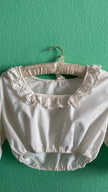 Vintage 1970s White Cropped Dirndl Blouse With Crochet Lace