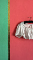 Vintage 1970s White Cropped Dirndl Blouse With Puff Sleeves
