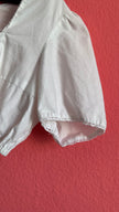 Vintage 1970s White Cropped Dirndl Blouse With Puff Sleeves