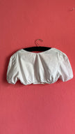 Vintage 1970s White Cropped Dirndl Blouse With Puff Sleeves