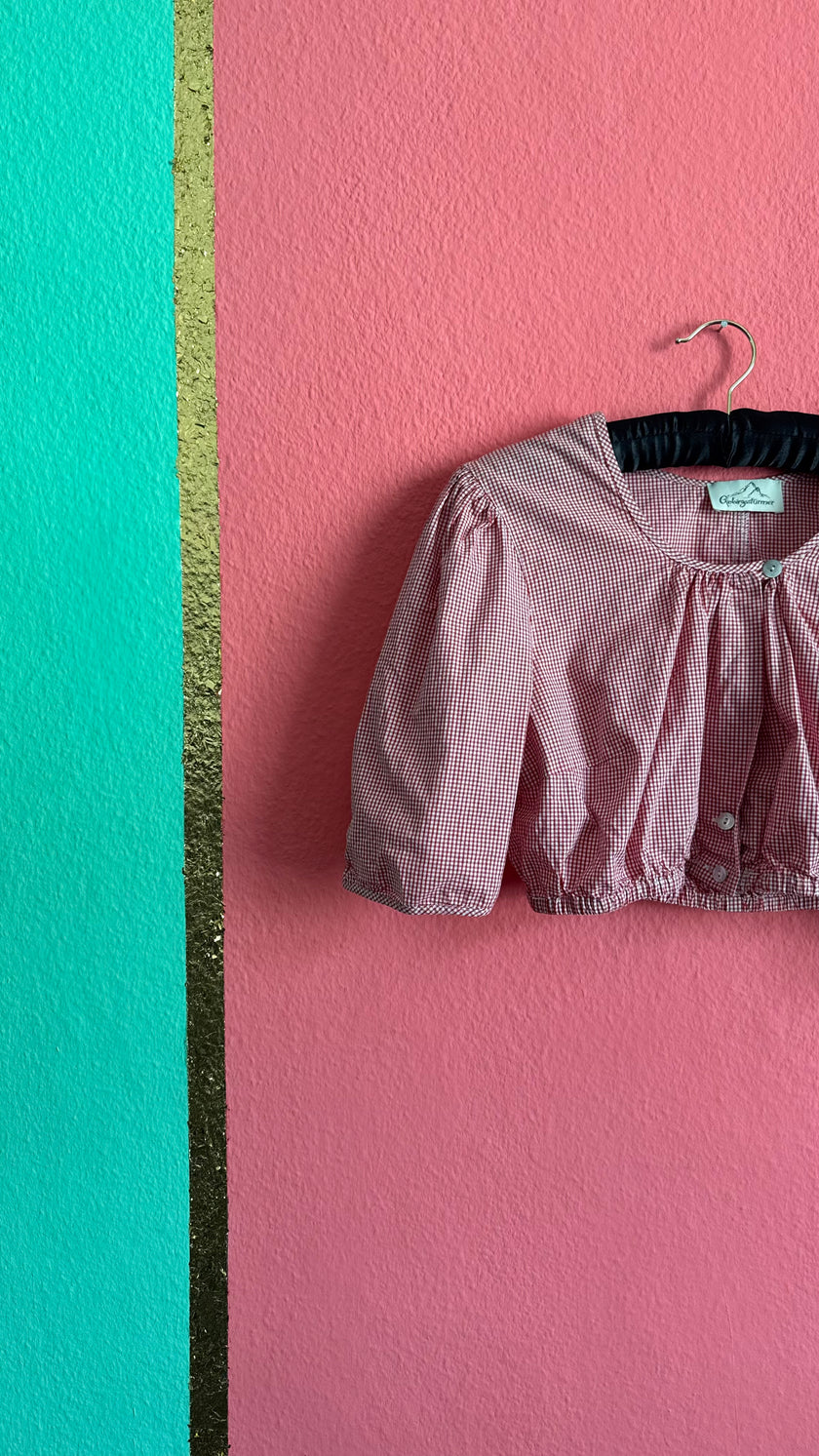 Vintage 1980s Red Gingham Cropped Dirndl Blouse by Gebirgsstürmer