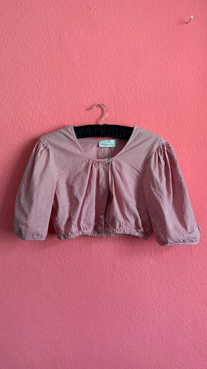Vintage 1980s Red Gingham Cropped Dirndl Blouse by Gebirgsstürmer