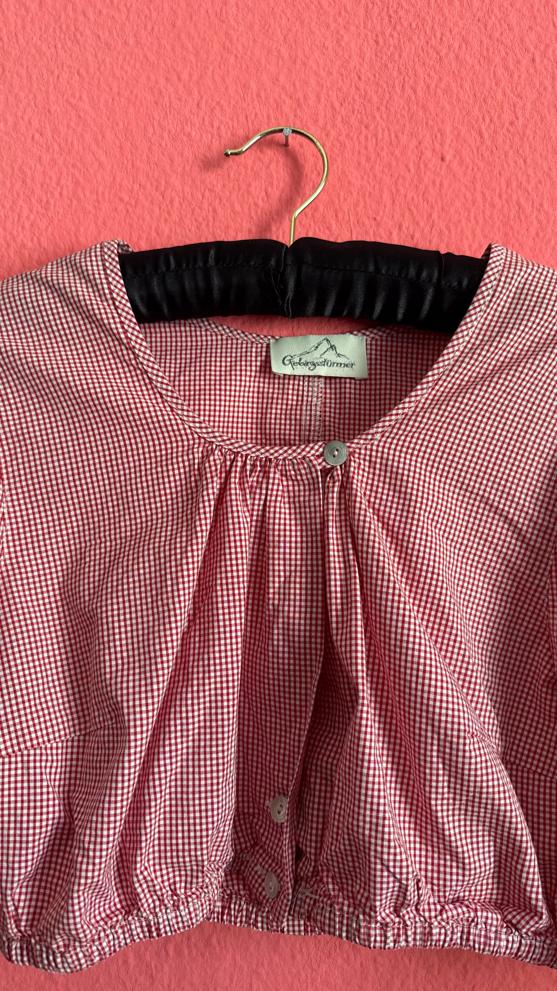 Vintage 1980s Red Gingham Cropped Dirndl Blouse by Gebirgsstürmer