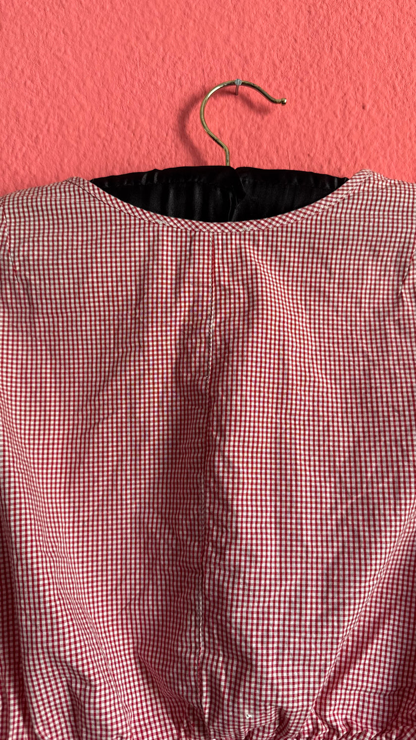 Vintage 1980s Red Gingham Cropped Dirndl Blouse by Gebirgsstürmer