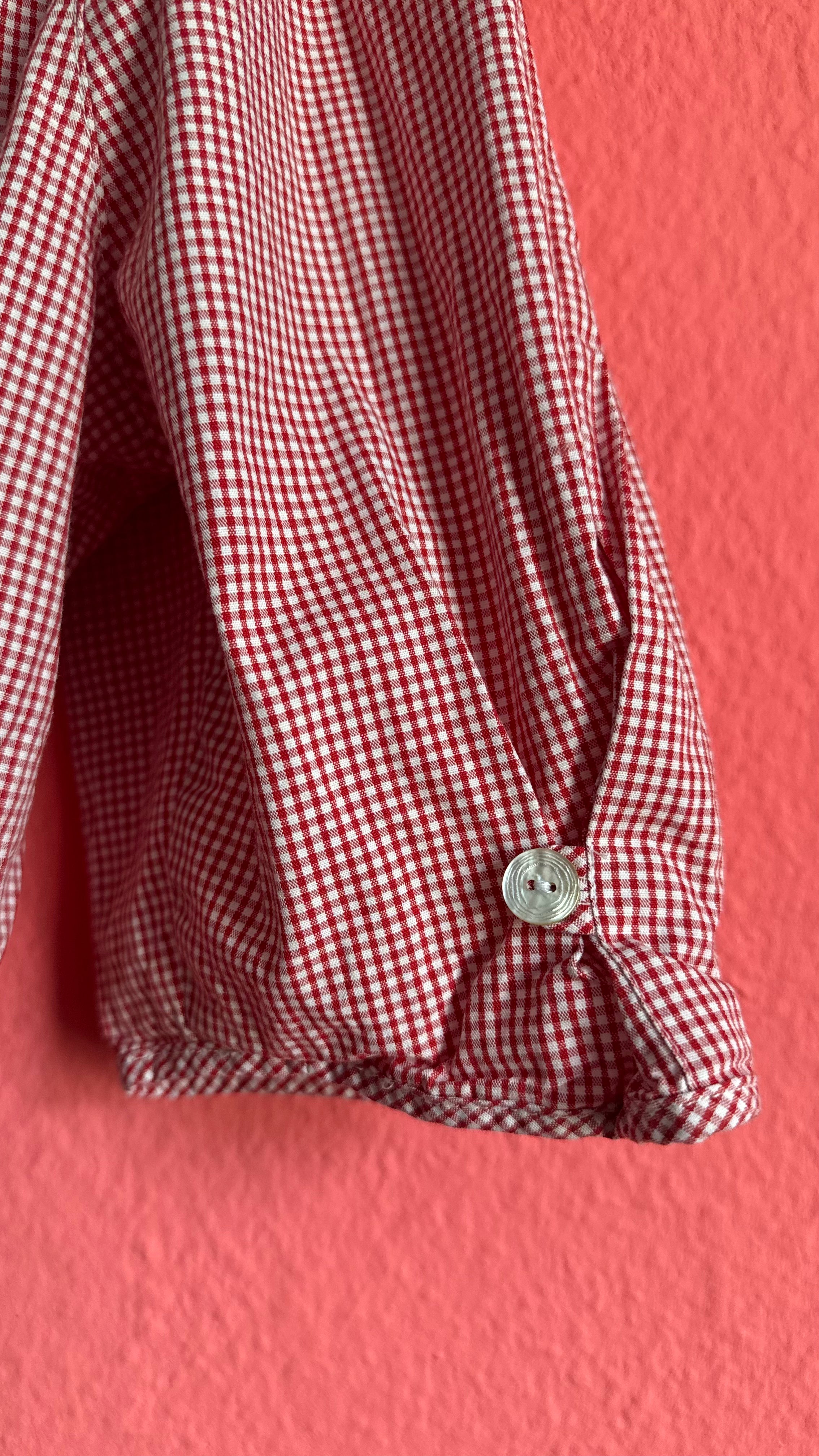 Vintage 1980s Red Gingham Cropped Dirndl Blouse by Gebirgsstürmer