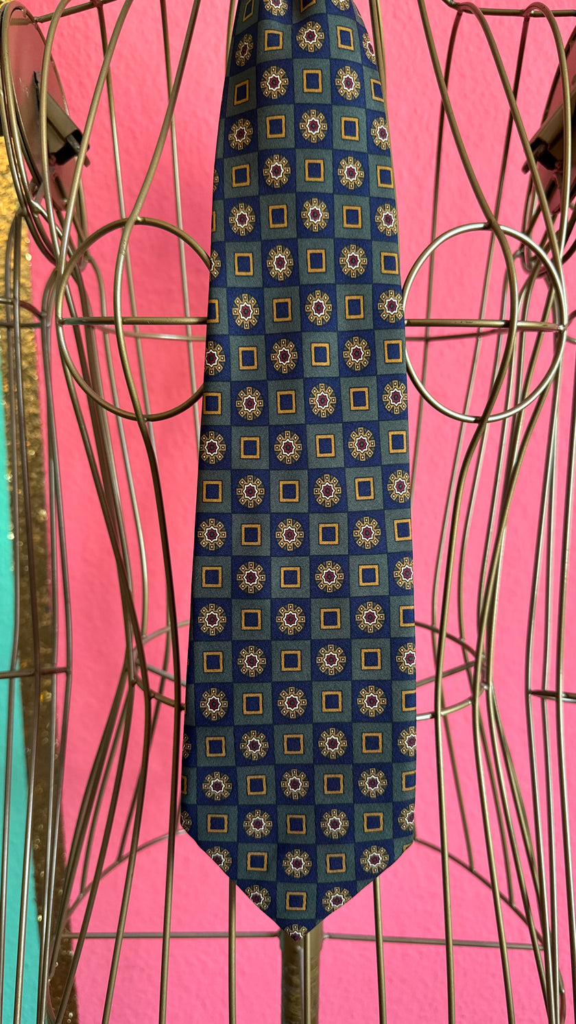 Vintage 1980s Blue Geometric Necktie and Women’s Belt by Jacques Ploenes