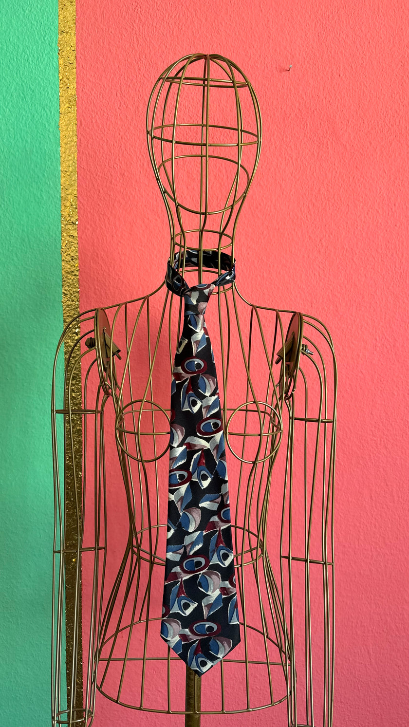 Vintage 1980s Abstract Print Necktie and Women’s Belt by Mercedes