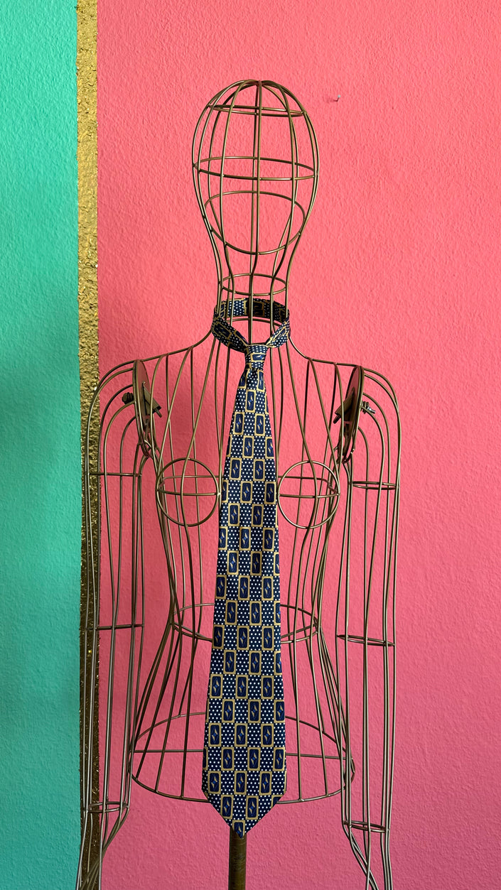 Vintage 1980s Silk Geometric Tie and Women’s Belt Made in Italy