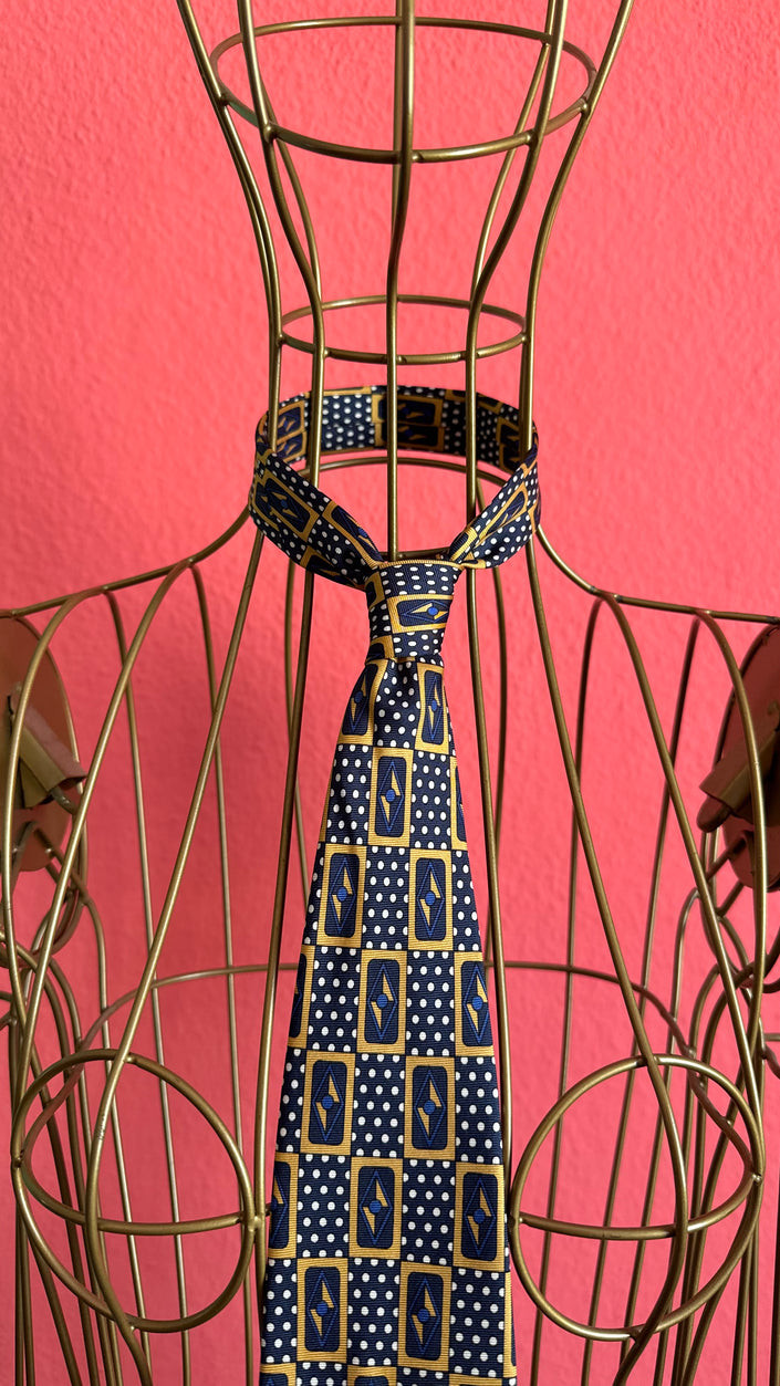 Vintage 1980s Silk Geometric Tie and Women’s Belt Made in Italy