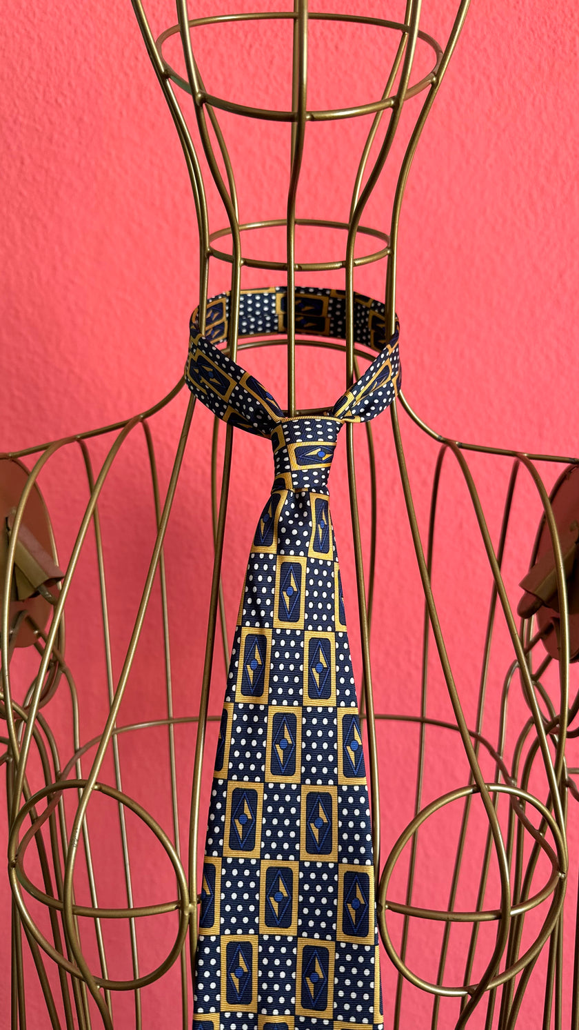 Vintage 1980s Silk Geometric Tie and Women’s Belt Made in Italy