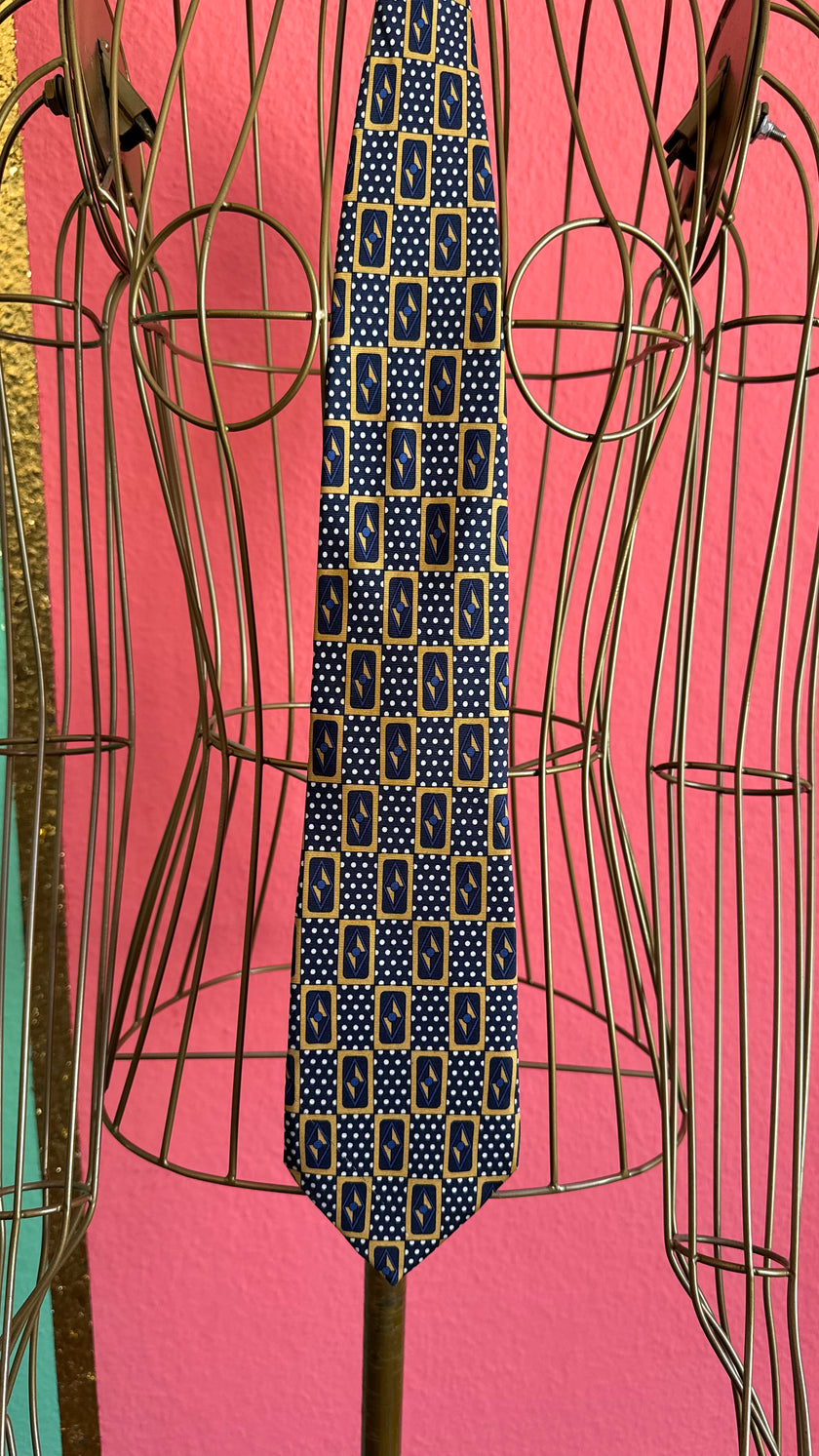 Vintage 1980s Silk Geometric Tie and Women’s Belt Made in Italy