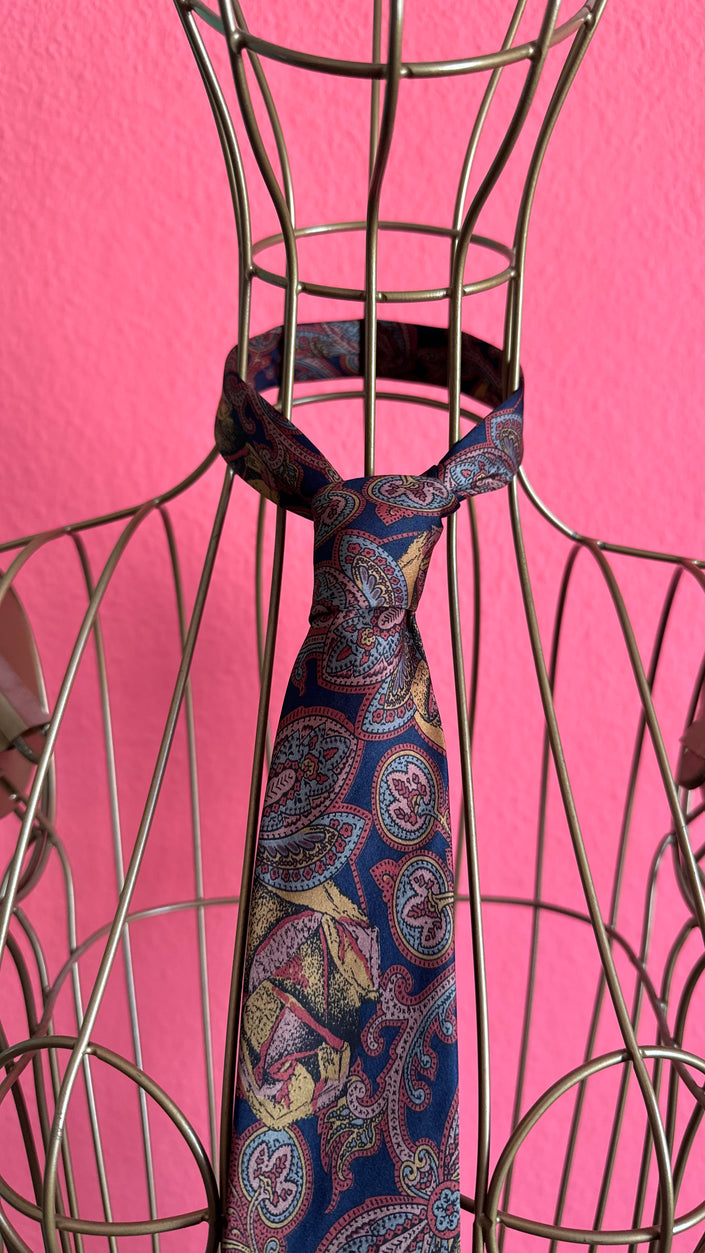 Vintage 1980s Italian Silk Paisley Tie and Women’s Belt Made in Italy