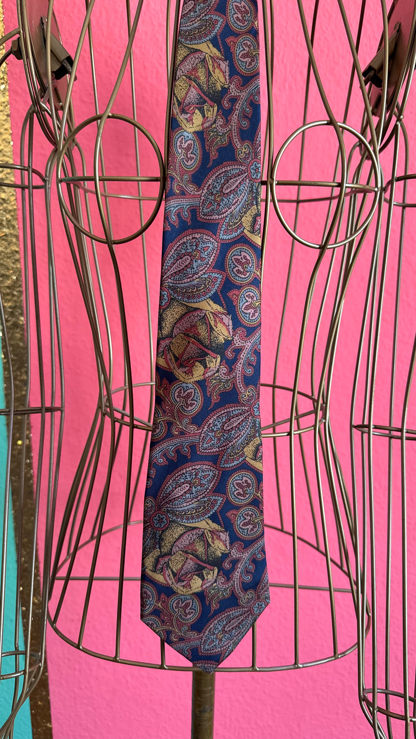 Vintage 1980s Italian Silk Paisley Tie and Women’s Belt Made in Italy