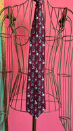 Vintage 1980s Burgundy Figural Print Tie and Women’s Belt by PEAU