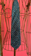 Vintage 1980s Teal Blue Silk Tie and Women’s Belt with Abstract Circular Print