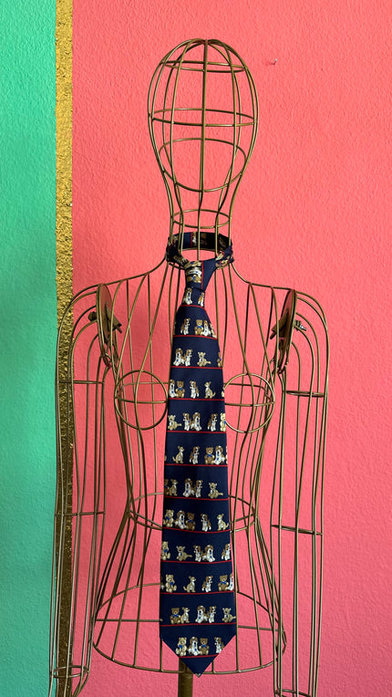 Vintage 1990s Navy Silk Novelty Tie and Women’s Belt by Henley