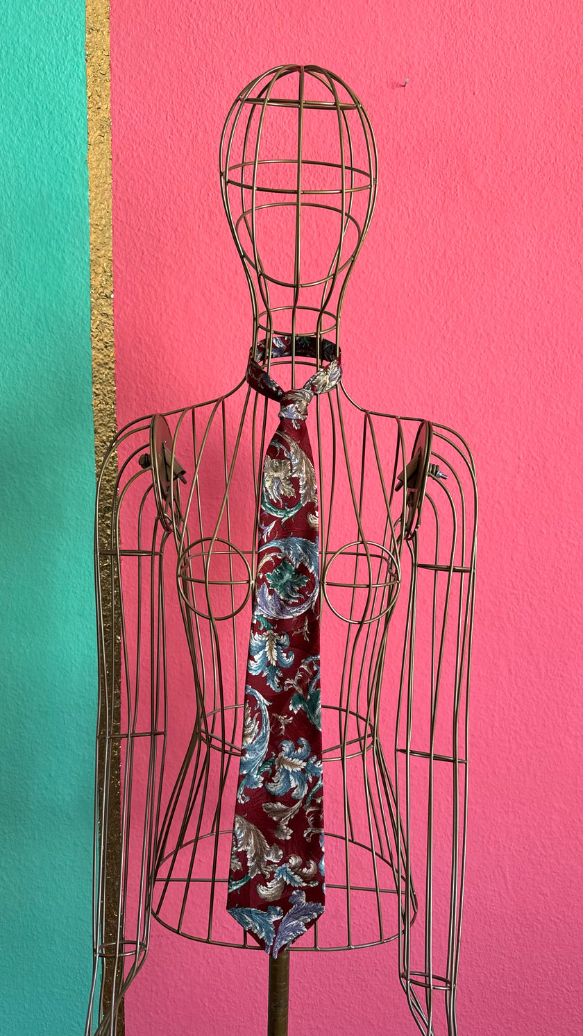 Vintage 1990s Burgundy Baroque Silk Tie and Women’s Belt by BOSS