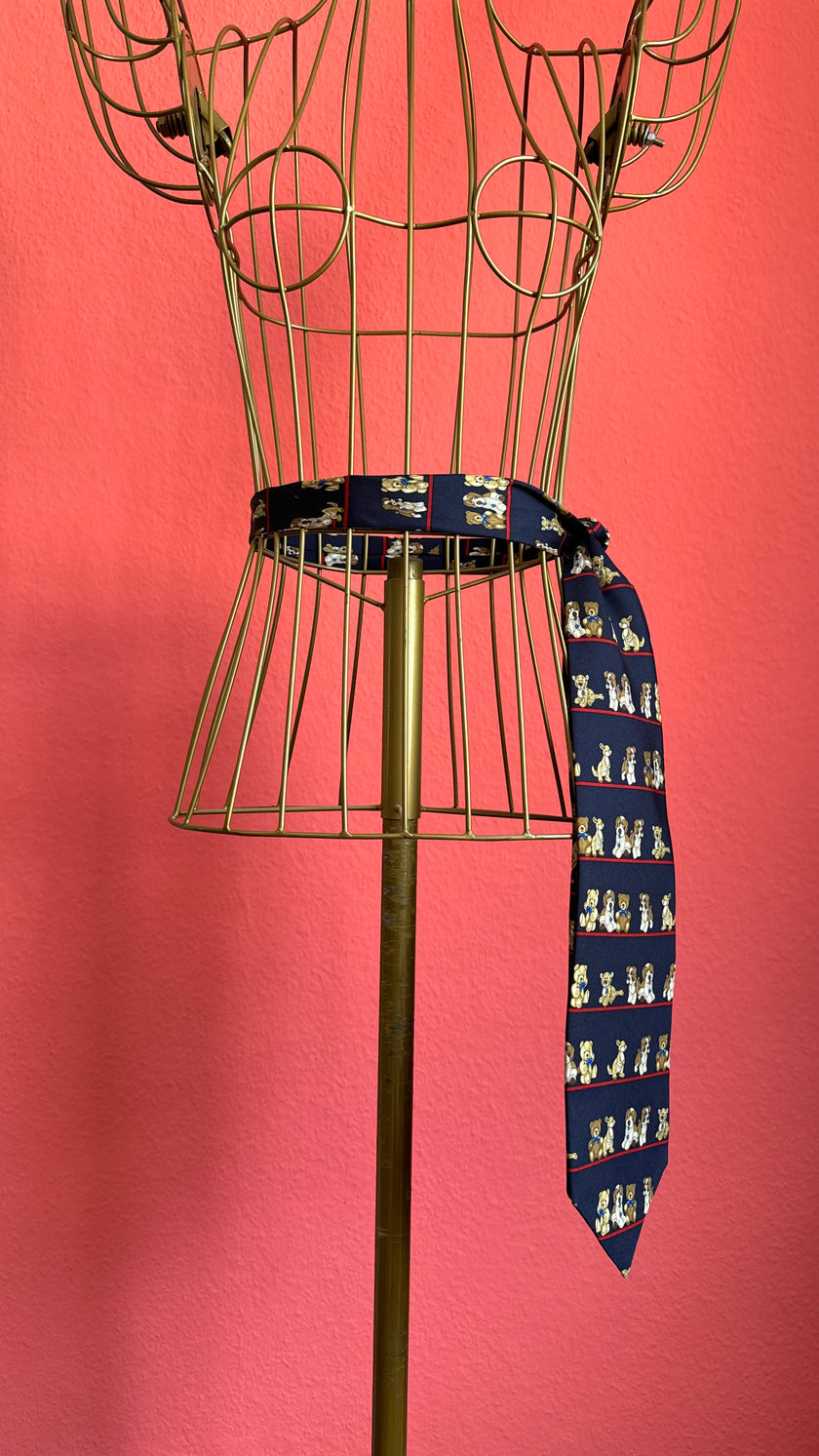 Vintage 1990s Navy Silk Novelty Tie and Women’s Belt by Henley