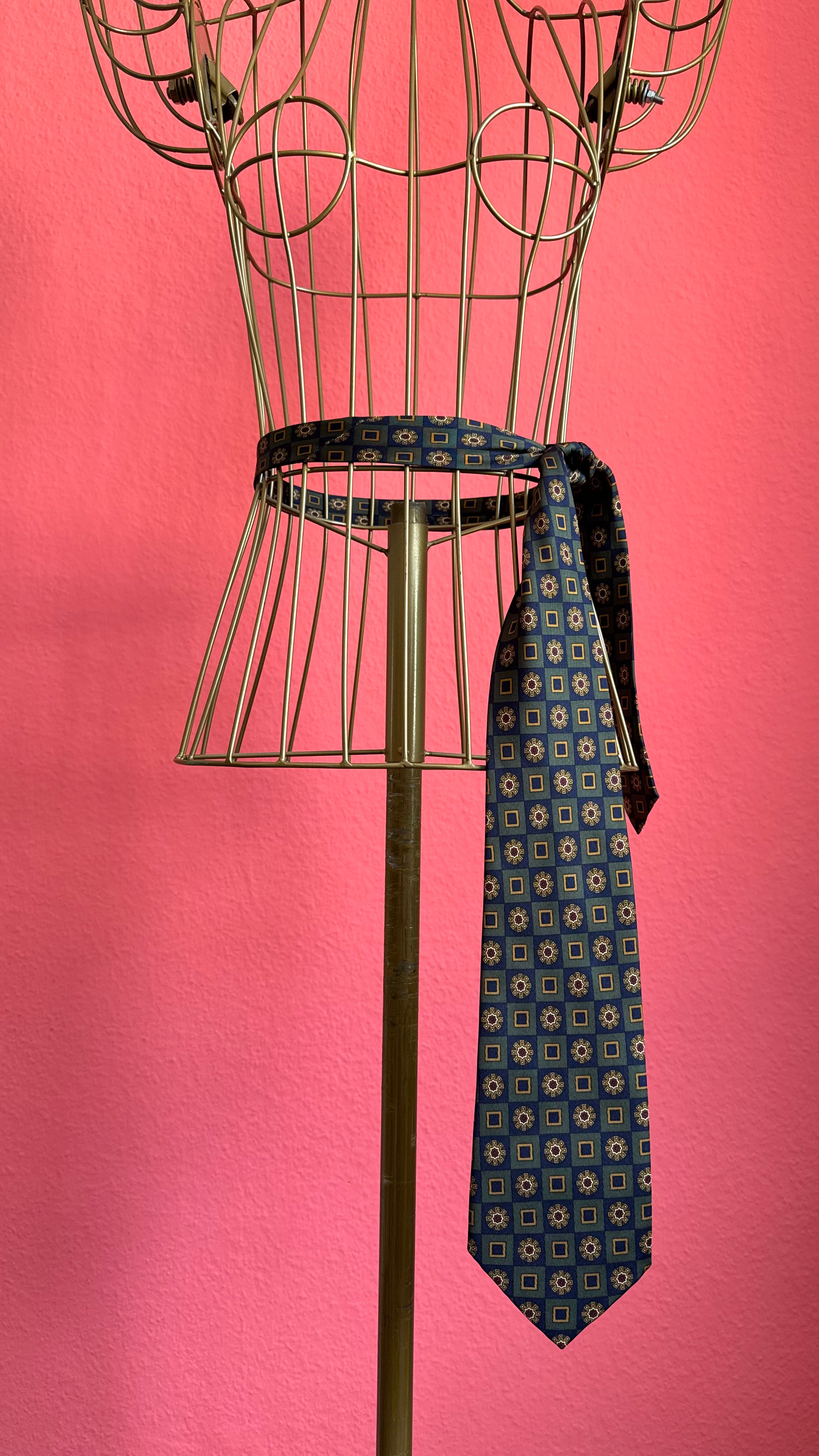 Vintage 1980s Blue Geometric Necktie and Women’s Belt by Jacques Ploenes