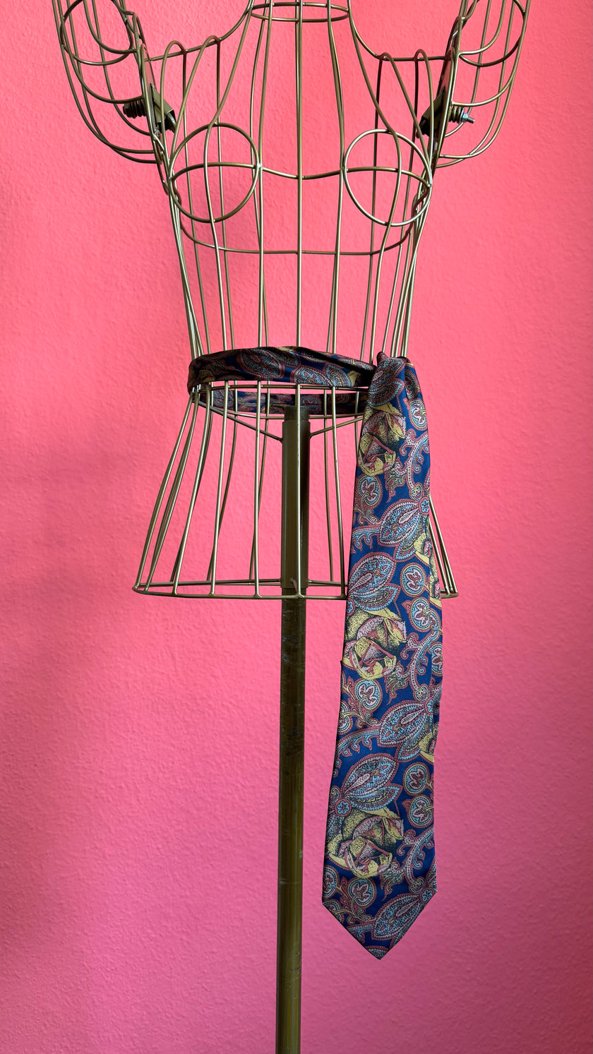 Vintage 1980s Italian Silk Paisley Tie and Women’s Belt Made in Italy