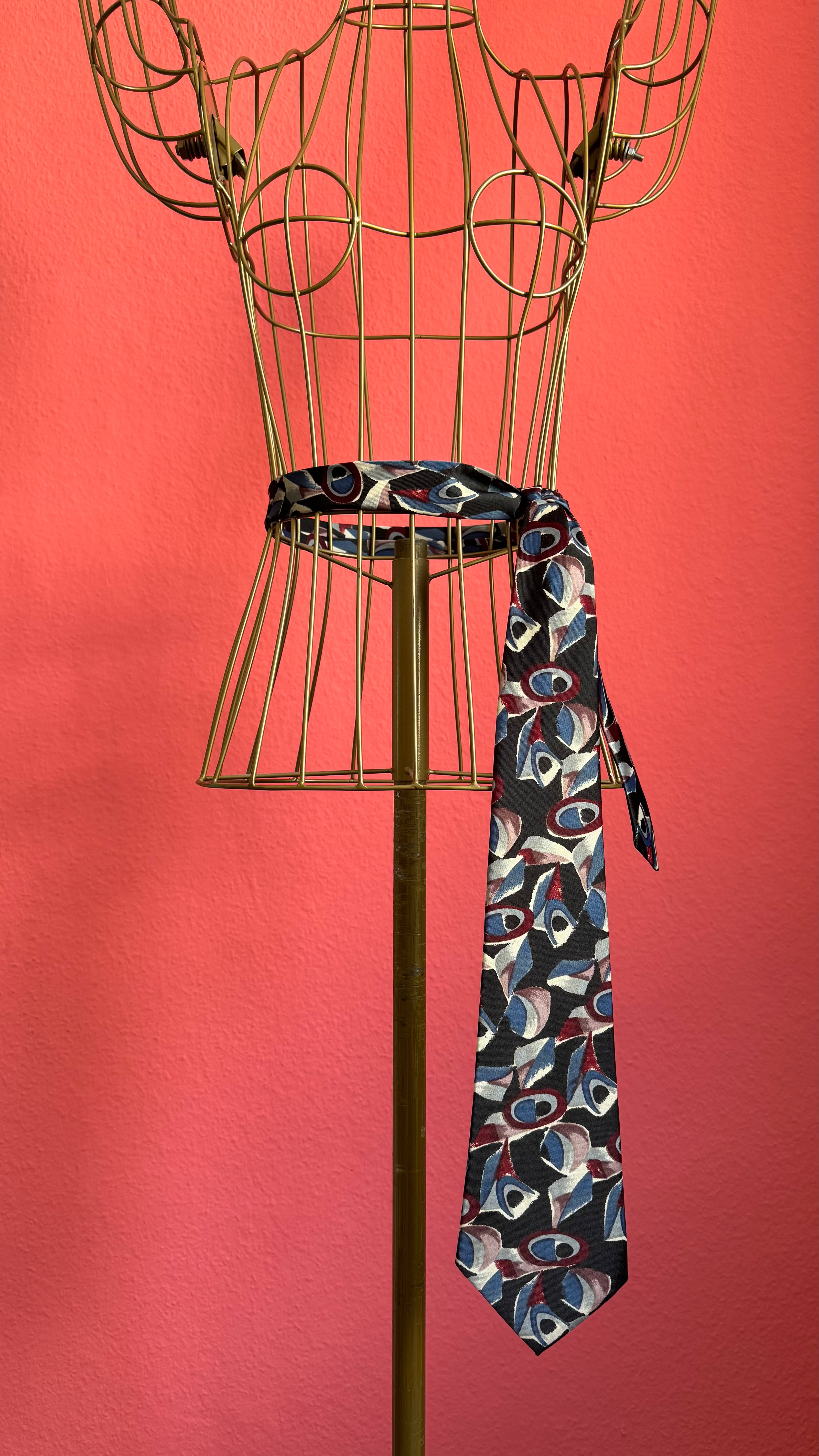 Vintage 1980s Abstract Print Necktie and Women’s Belt by Mercedes