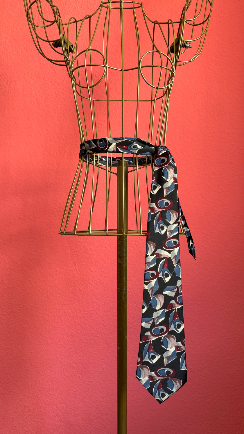 Vintage 1980s Abstract Print Necktie and Women’s Belt by Mercedes