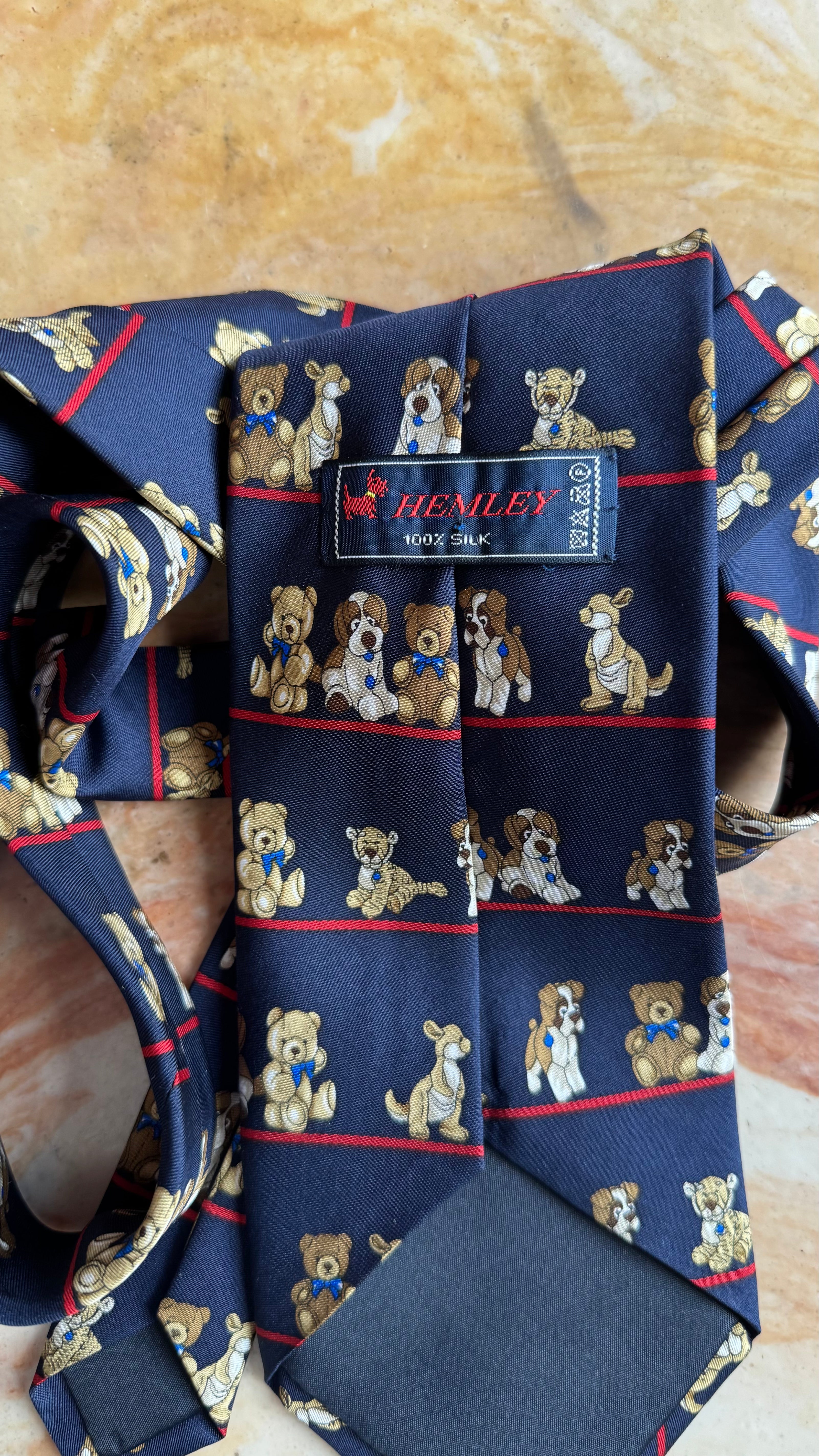 Vintage 1990s Navy Silk Novelty Tie and Women’s Belt by Henley