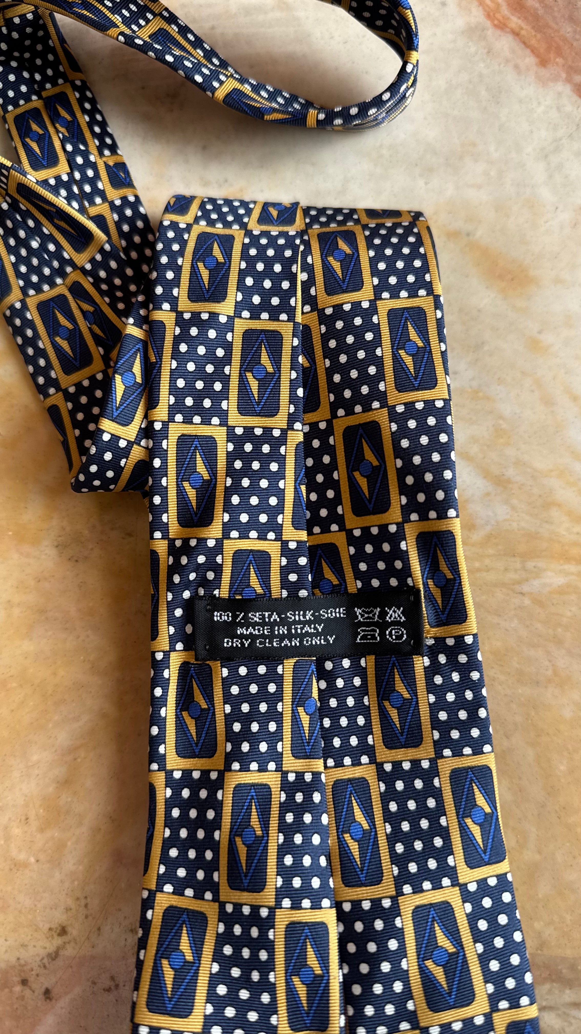 Vintage 1980s Silk Geometric Tie and Women’s Belt Made in Italy