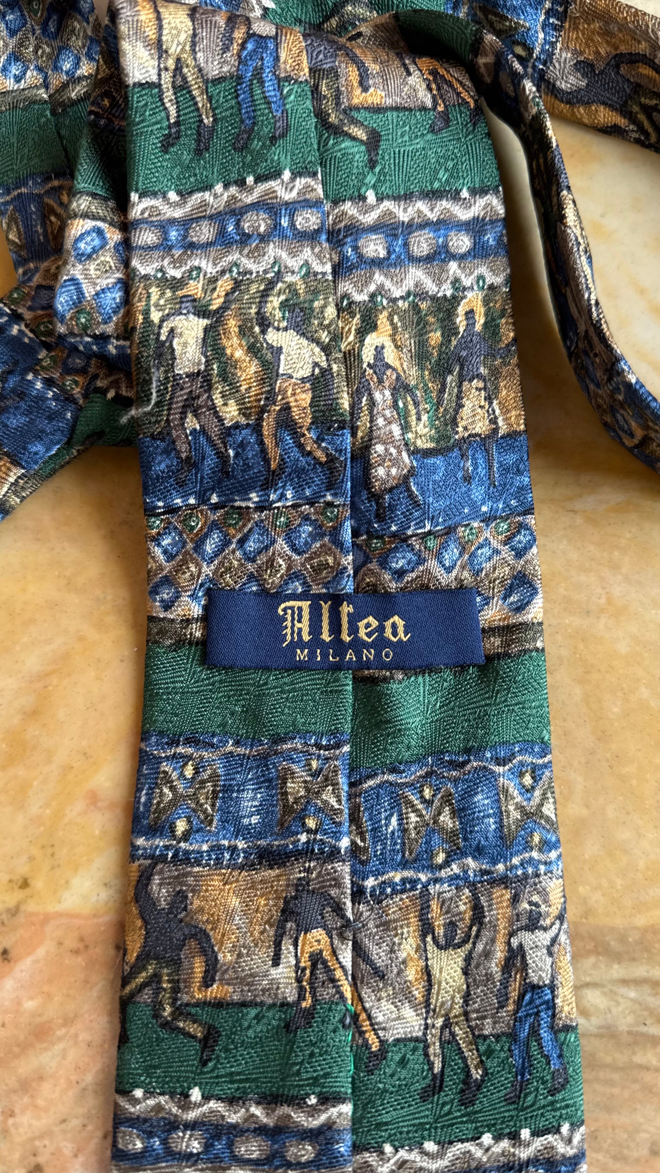 Vintage 1980s Equestrian Print Necktie and Women’s Belt by Altea Milano