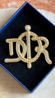 Vintage 1980s Christian Dior Gold-Tone Logo Brooch With Pearl Detail