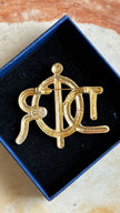 Vintage 1980s Christian Dior Gold-Tone Logo Brooch With Pearl Detail