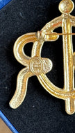 Vintage 1980s Christian Dior Gold-Tone Logo Brooch With Pearl Detail