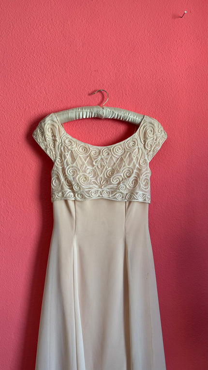 Vintage 1990s Scott McClintock Champagne Embroidered Evening Dress
